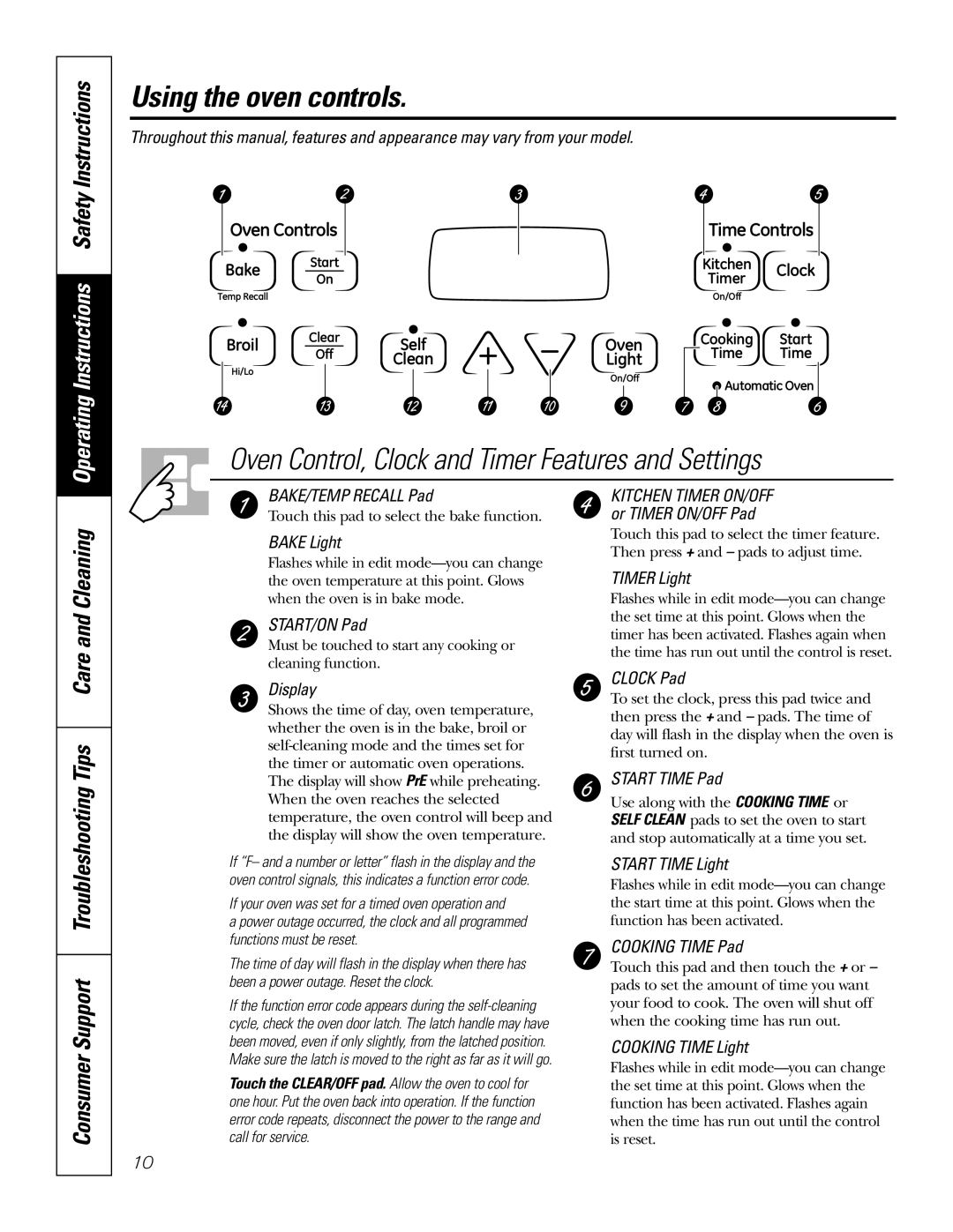 GE JB690, JB730, JB720 owner manual Using the oven controls, Oven Control, Clock and Timer Features and Settings 