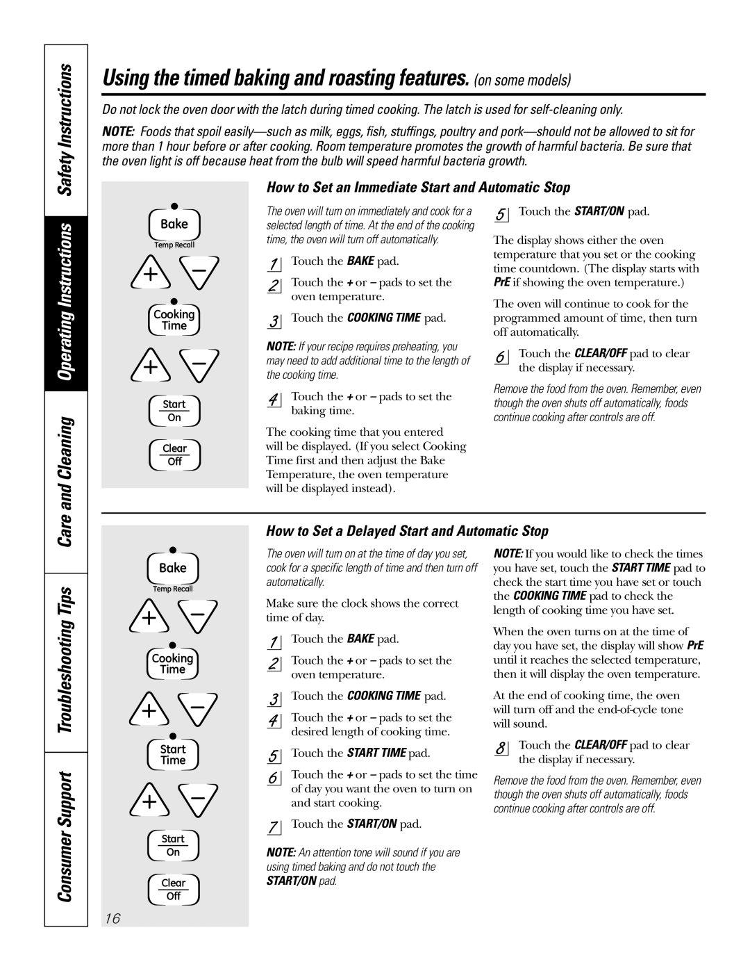 GE JB690, JB730 Care, How to Set an Immediate Start and Automatic Stop, How to Set a Delayed Start and Automatic Stop 