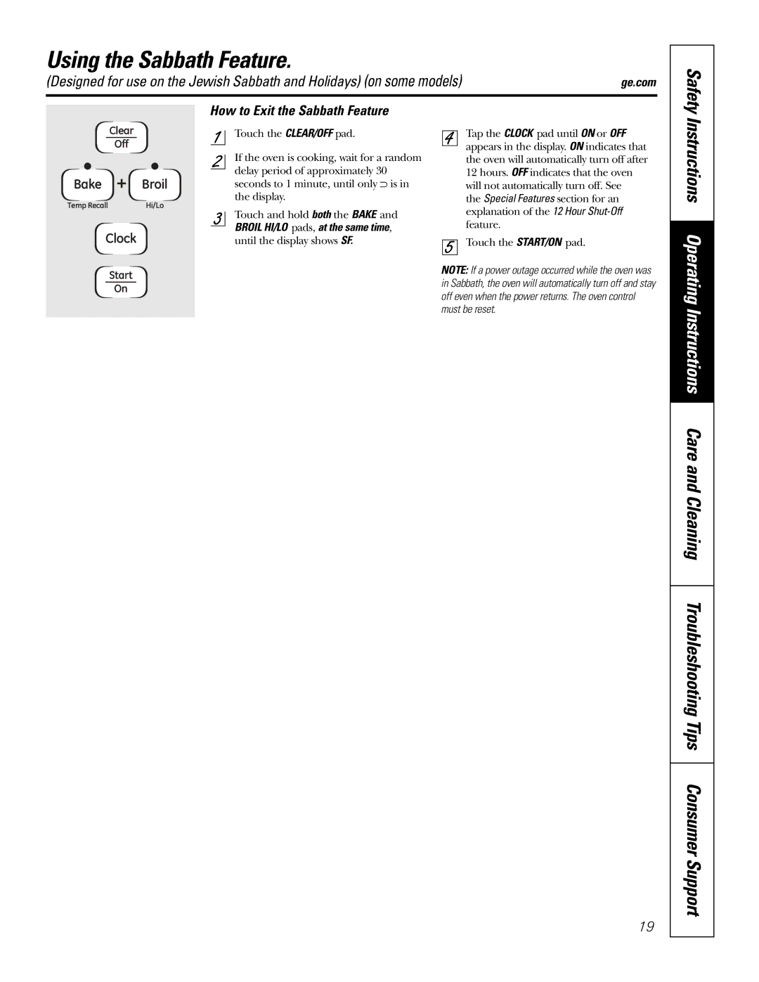 GE JB690, JB730, JB720 owner manual How to Exit the Sabbath Feature, Safety 