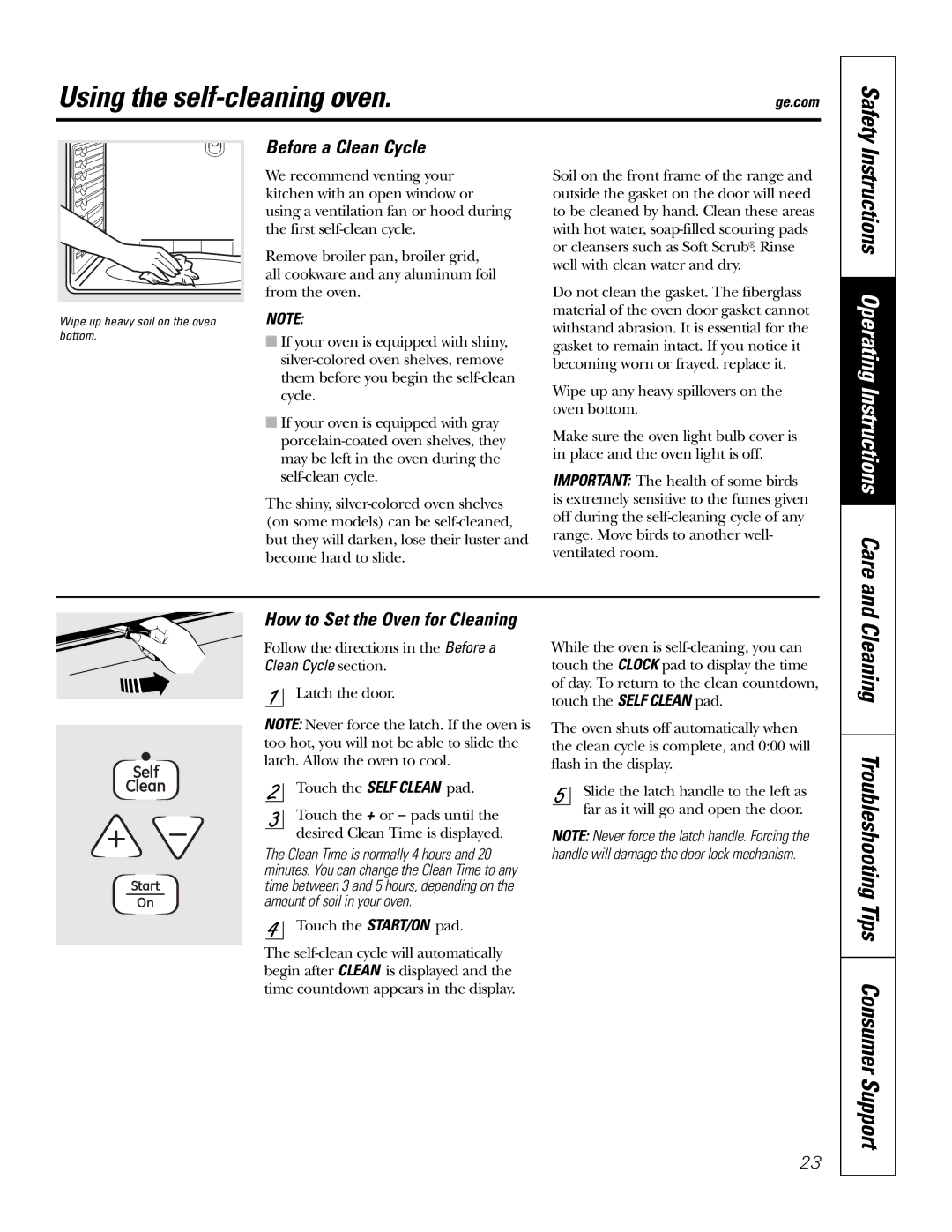 GE JB720, JB730 Using the self-cleaning oven, Cleaning Troubleshooting Tips Consumer Support, Before a Clean Cycle, Safety 