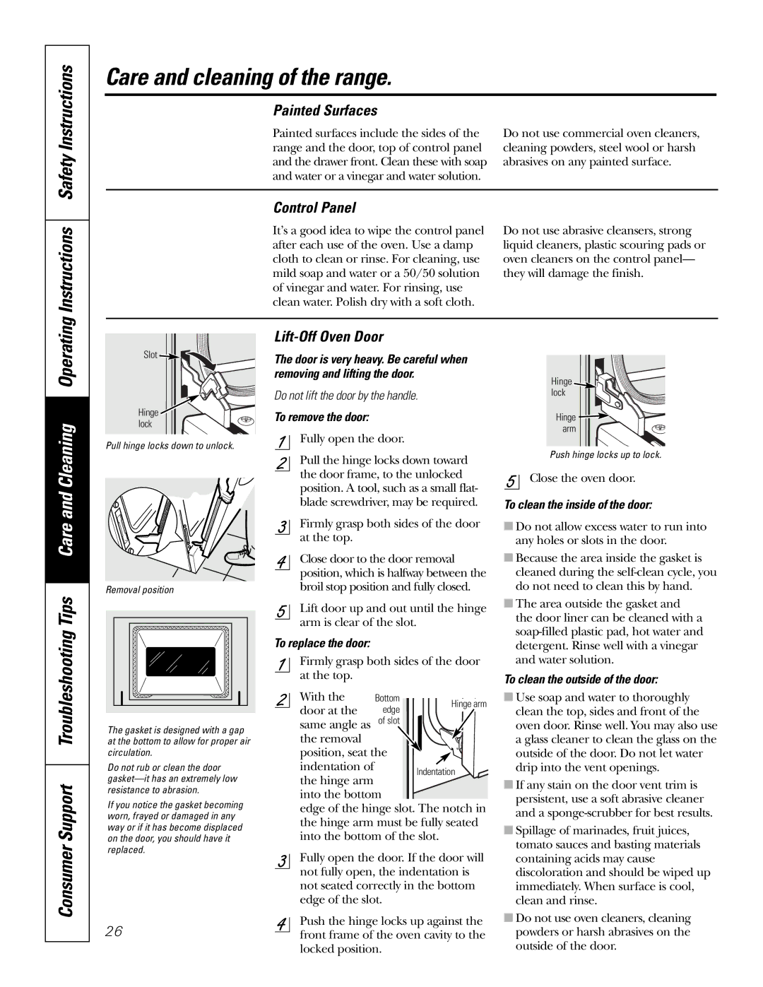 GE JB720, JB730, JB690 owner manual Painted Surfaces, Control Panel, Lift-Off Oven Door 