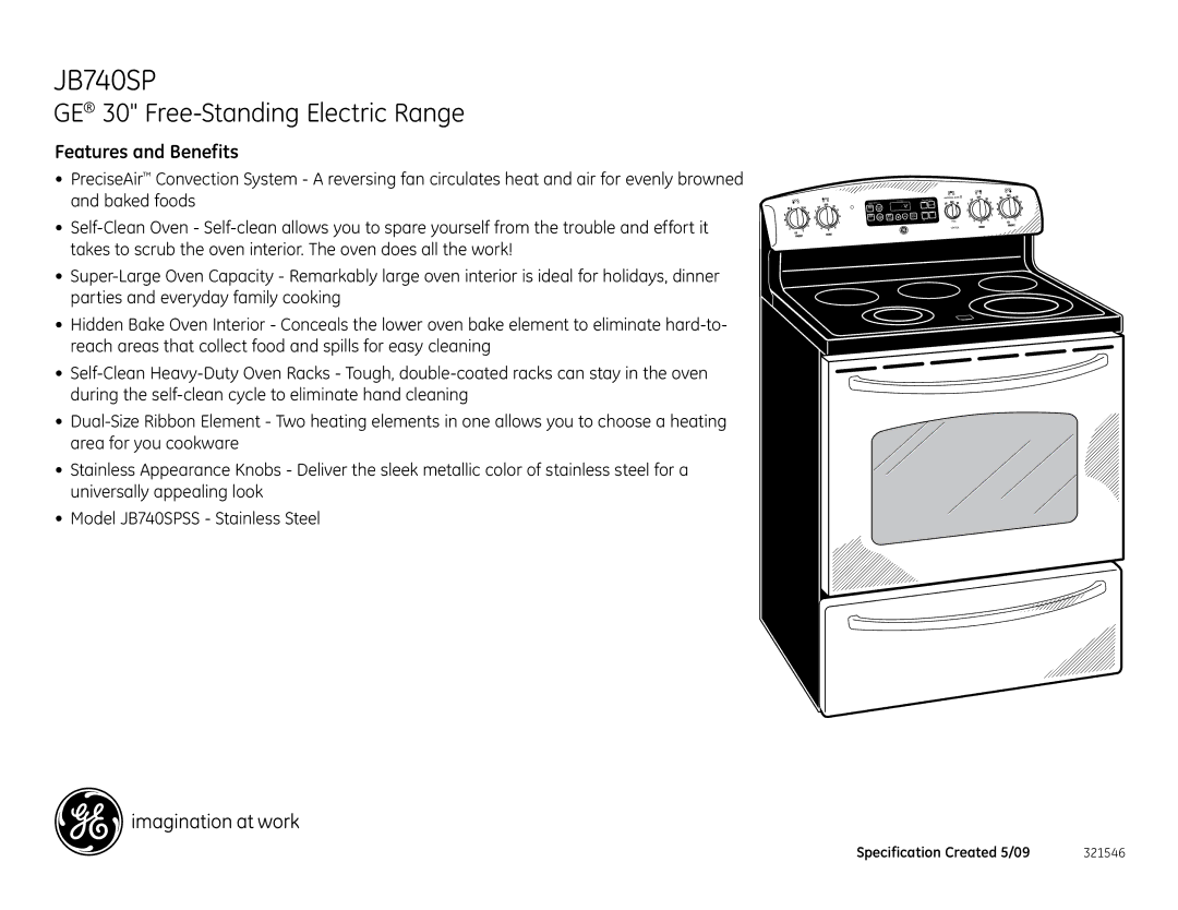 GE JB740SPSS dimensions Features and Benefits 
