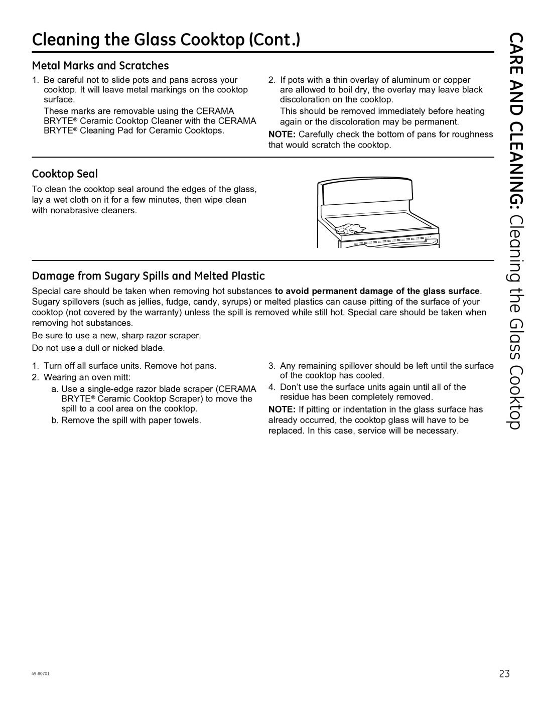 GE PB950 Cleaning, Glass Cooktop, Metal Marks and Scratches, Cooktop Seal, Damage from Sugary Spills and Melted Plastic 