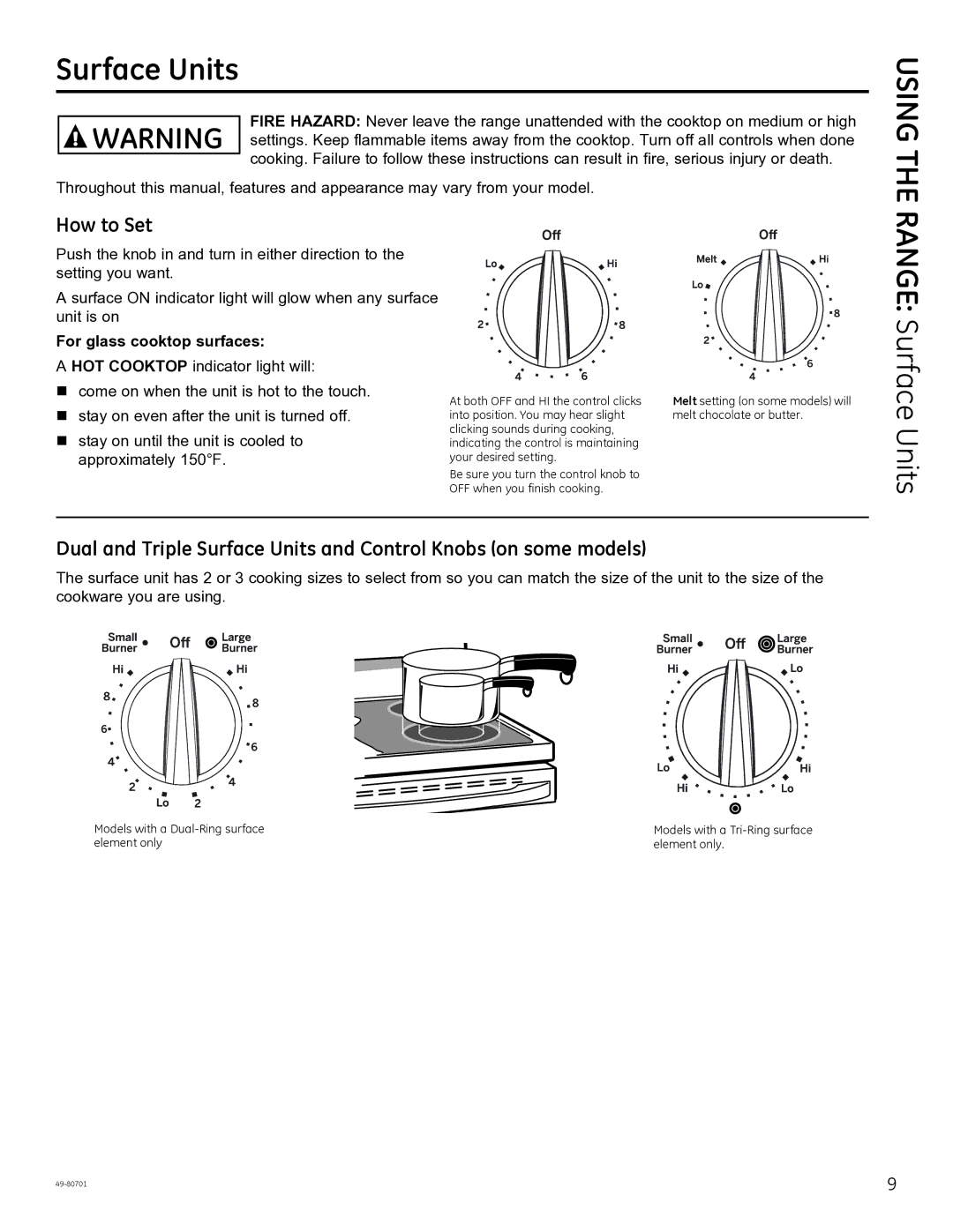 GE JB850, JB870, PB950 owner manual Surface Units, How to Set 