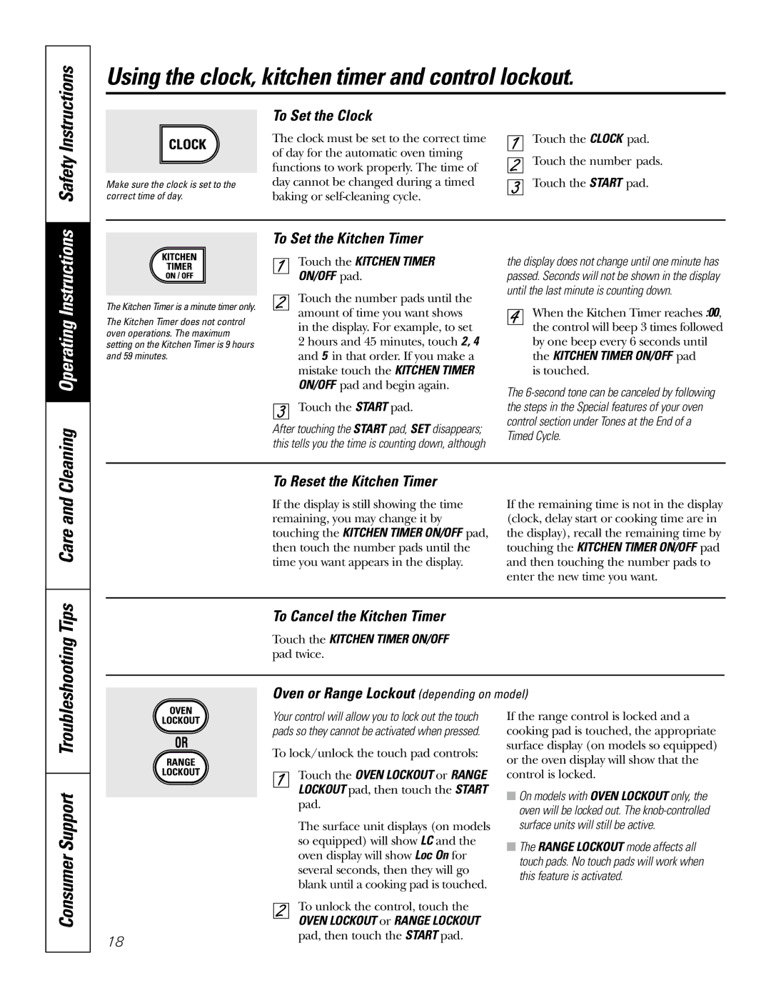 GE JB905 owner manual Using the clock, kitchen timer and control lockout, Care 