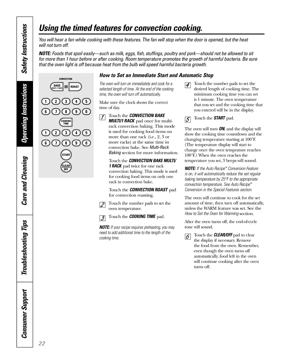 GE JB905 owner manual Using the timed features for convection cooking, Safety Instructions 