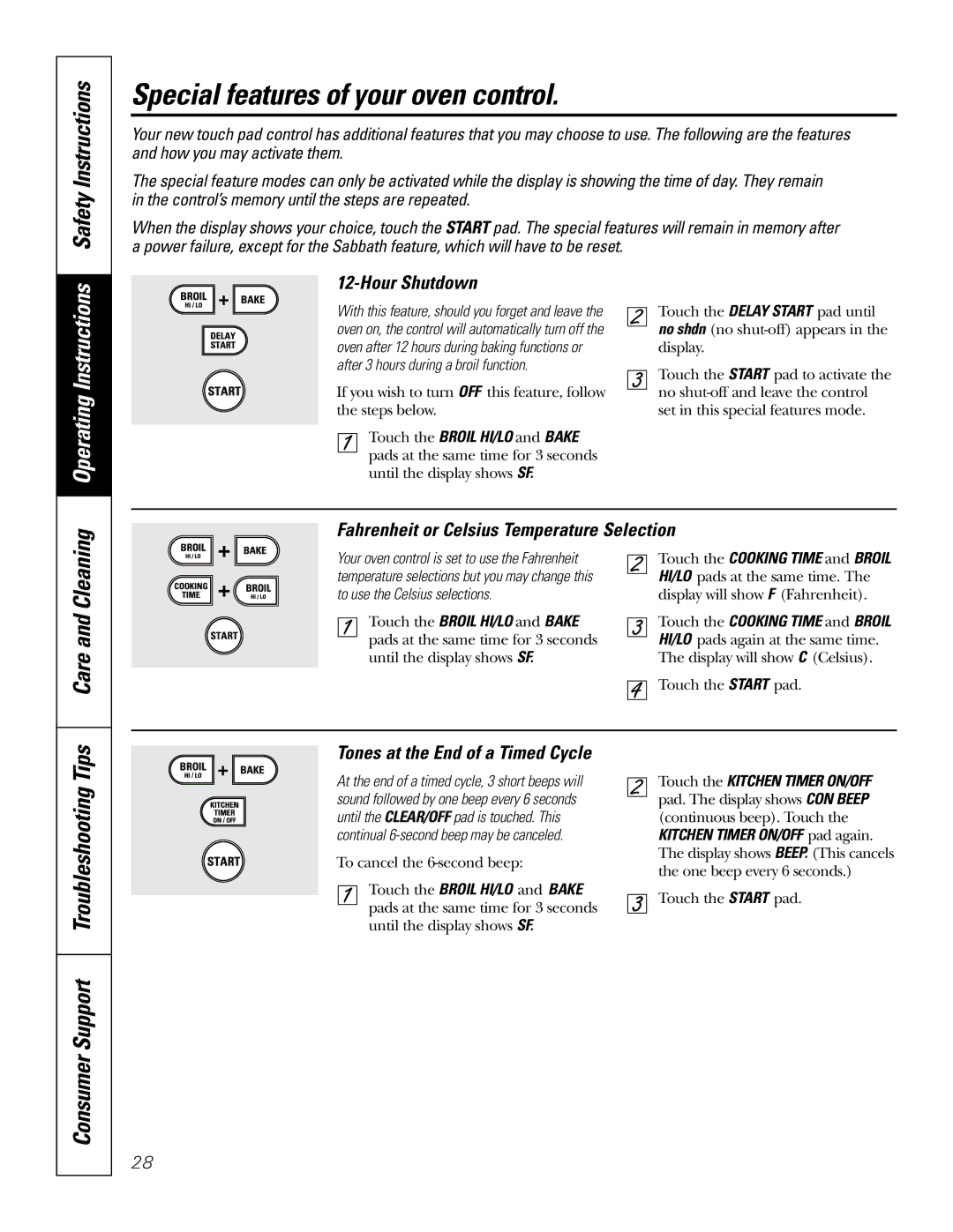 GE JB905 owner manual Special features of your oven control, Hour Shutdown, Fahrenheit or Celsius Temperature Selection 