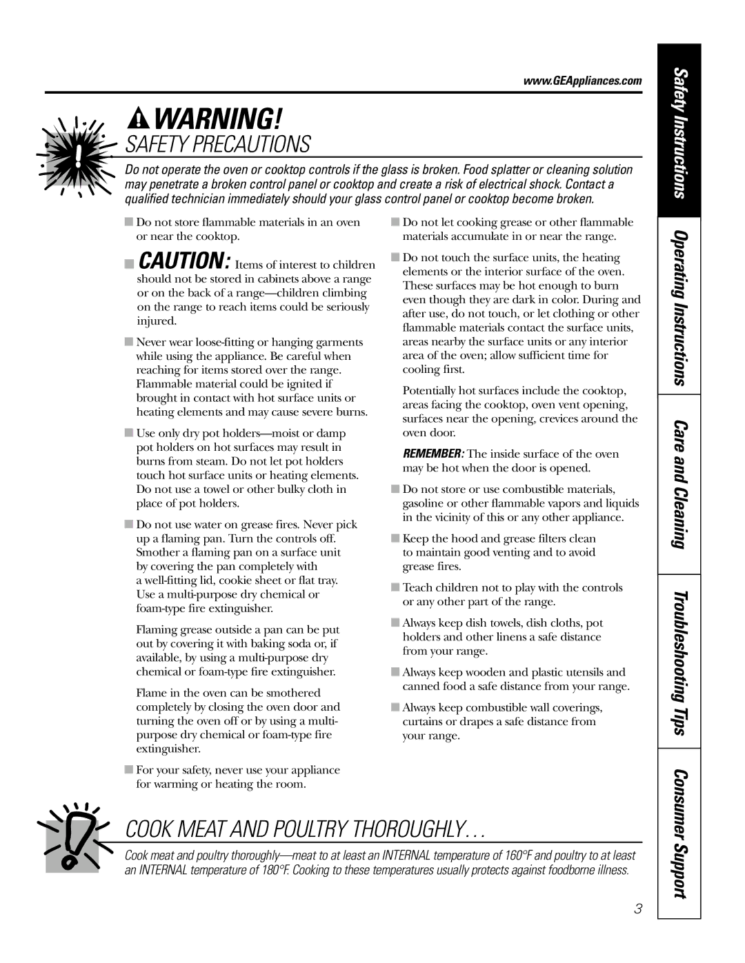 GE JB905 owner manual Support, Safety Instructions 