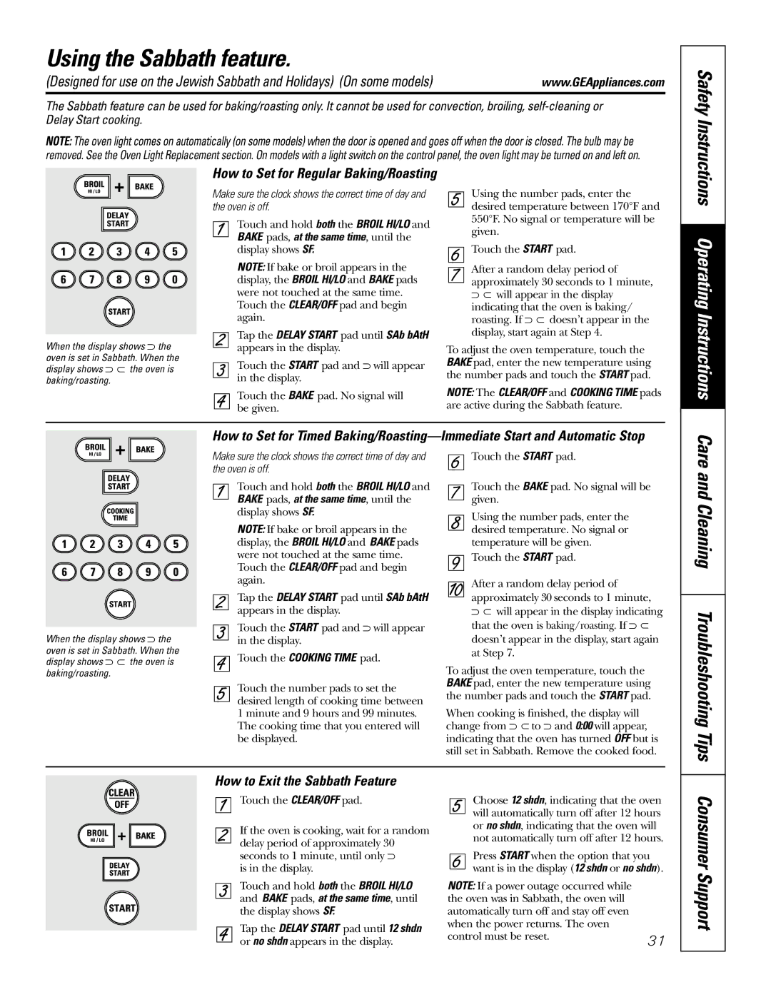 GE JB905 owner manual Using the Sabbath feature, Cleaning Troubleshooting Tips, How to Exit the Sabbath Feature 