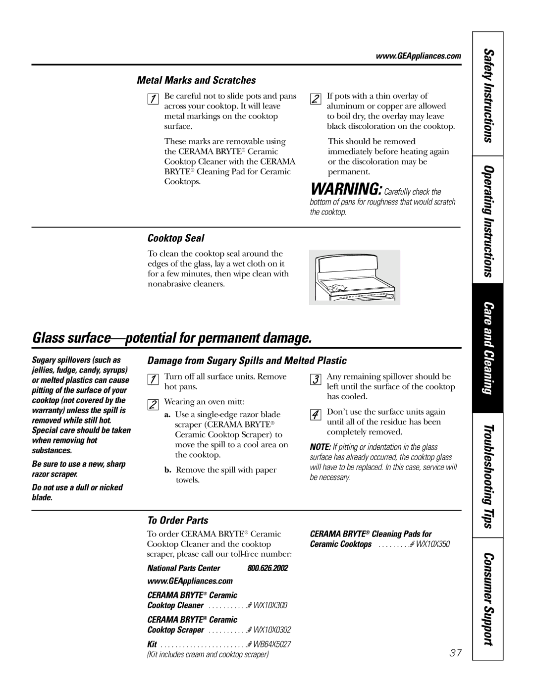 GE JB905 owner manual Instructions Operating, Instructions Care 