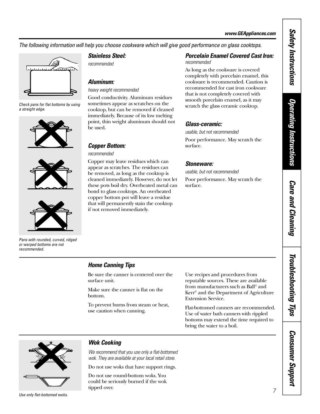 GE JB905 owner manual Safety, Instructions Operating Instructions Care and Cleaning 