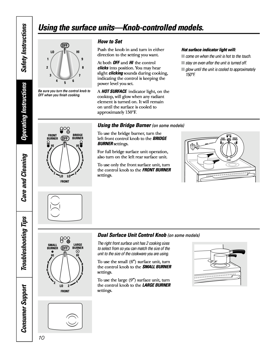 GE JB905 owner manual Using the surface units-Knob-controlled models, Instructions Safety, How to Set 