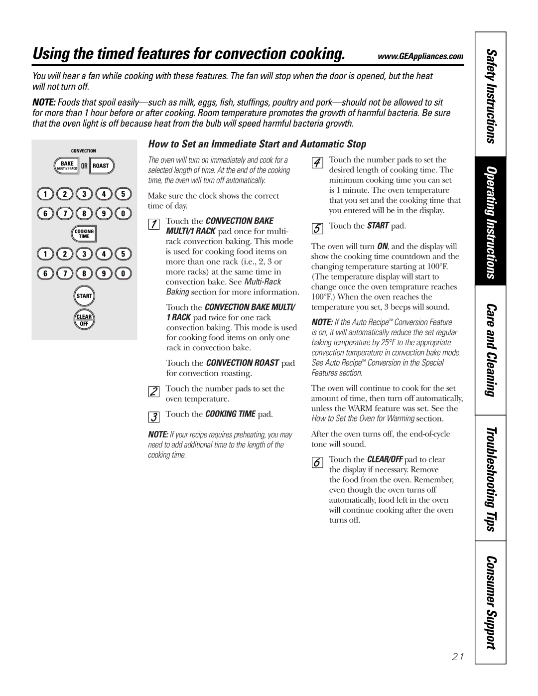 GE JB910 owner manual Using the timed features for convection cooking, Safety Instructions 