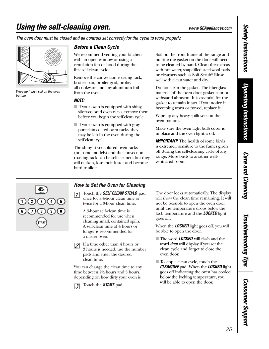 GE JB910 owner manual Using the self-cleaning oven, Cleaning Troubleshooting Tips Consumer Support, Before a Clean Cycle 