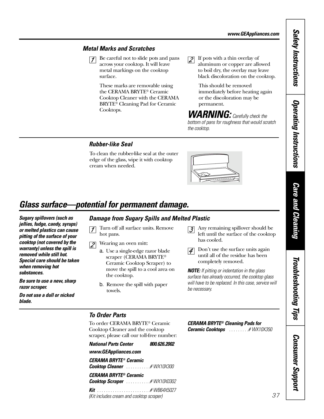 GE JB910 owner manual Instructions Operating, Instructions Care 