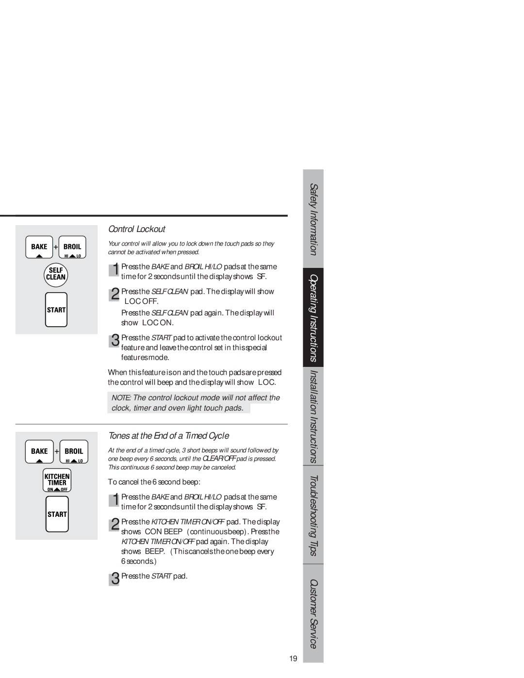 GE JB940 owner manual Control Lockout, Tones at the End of a Timed Cycle 