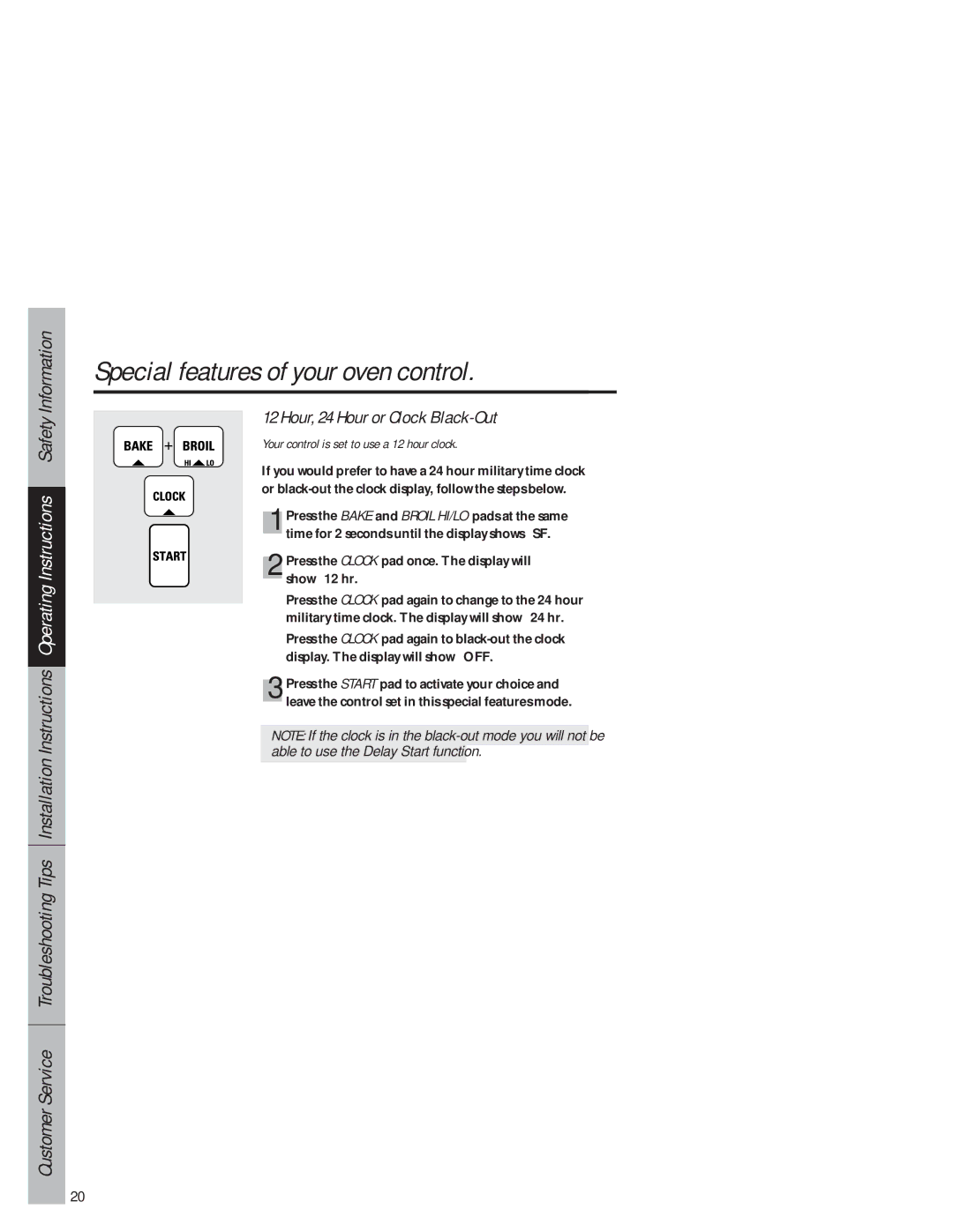 GE JB940 owner manual Hour, 24 Hour or Clock Black-Out, Your control is set to use a 12 hour clock 