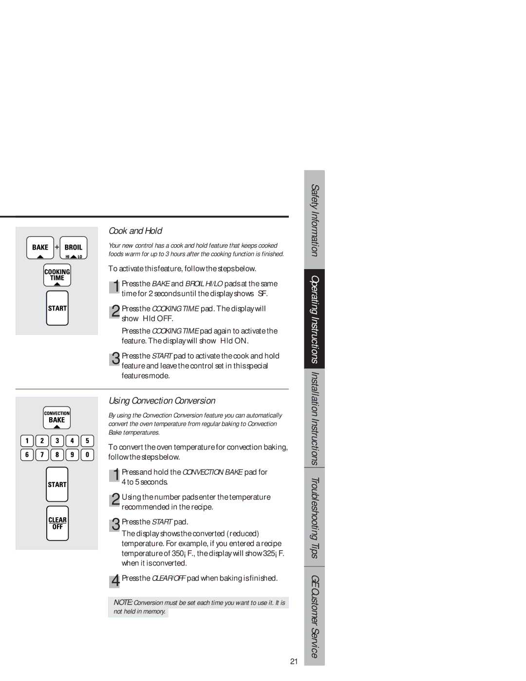 GE JB940 owner manual Cook and Hold, Using Convection Conversion 