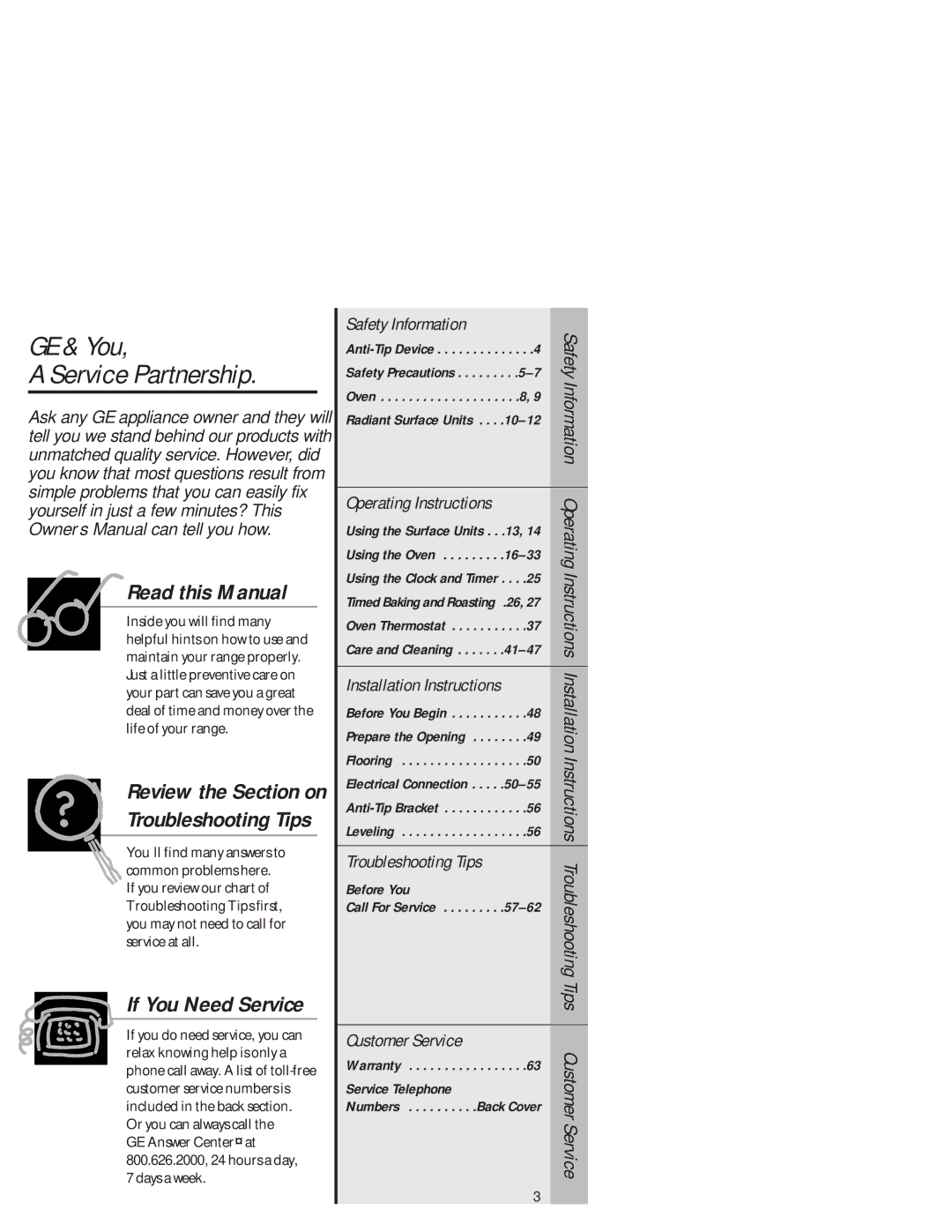 GE JB940 owner manual GE & You Service Partnership 