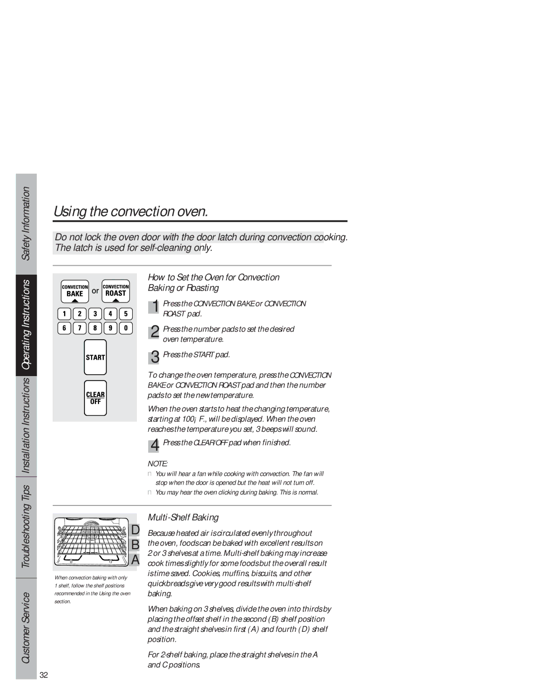 GE JB940 owner manual How to Set the Oven for Convection Baking or Roasting, Multi-Shelf Baking, Roast pad 