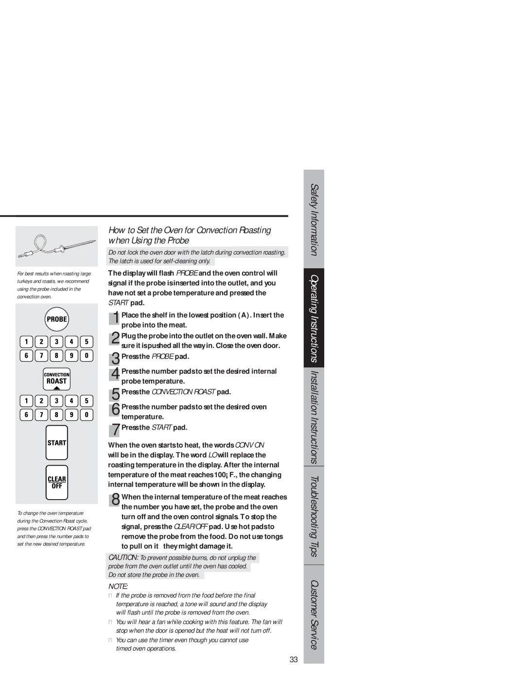 GE JB940 owner manual Press the Convection Roast pad 