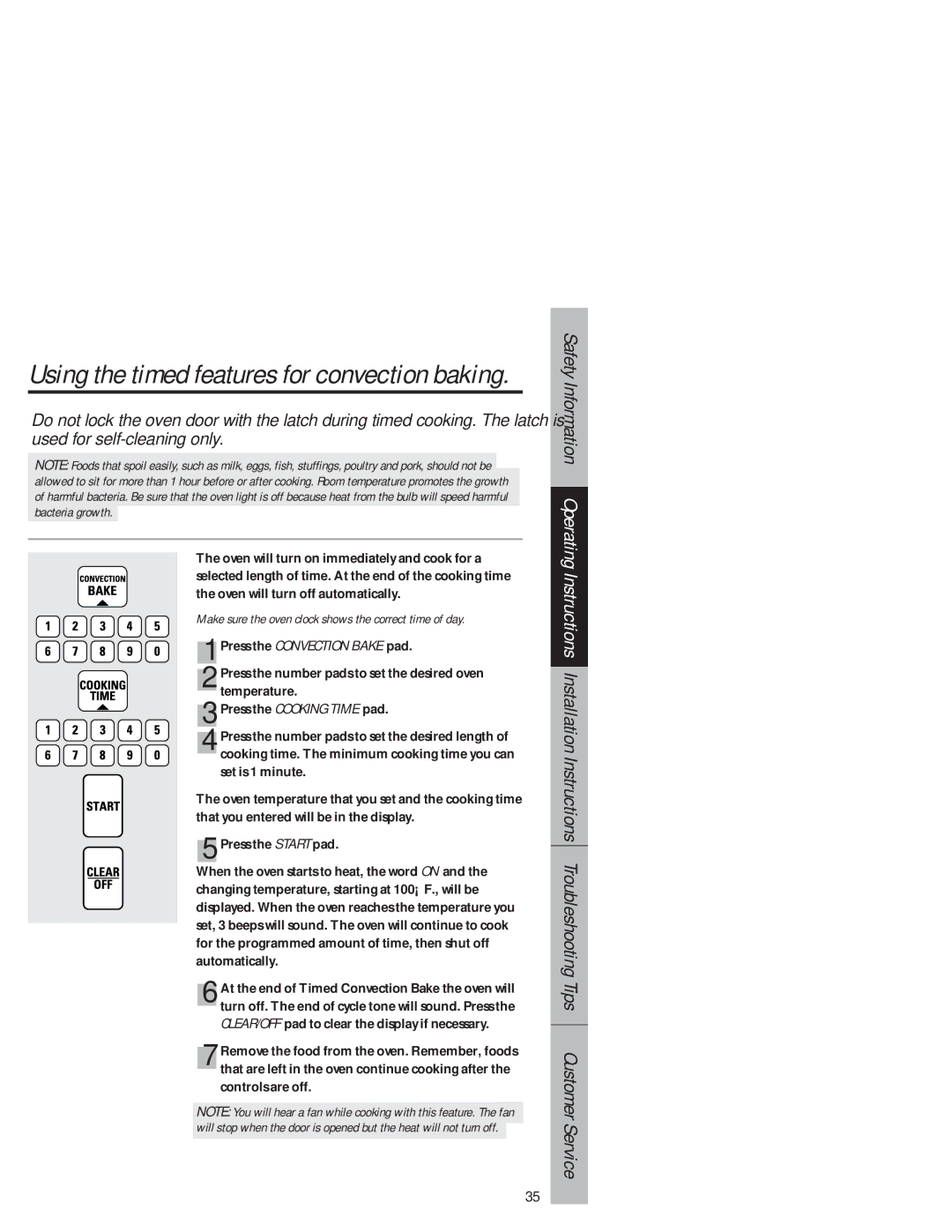 GE JB940 owner manual Using the timed features for convection baking, Press the Convection Bake pad 