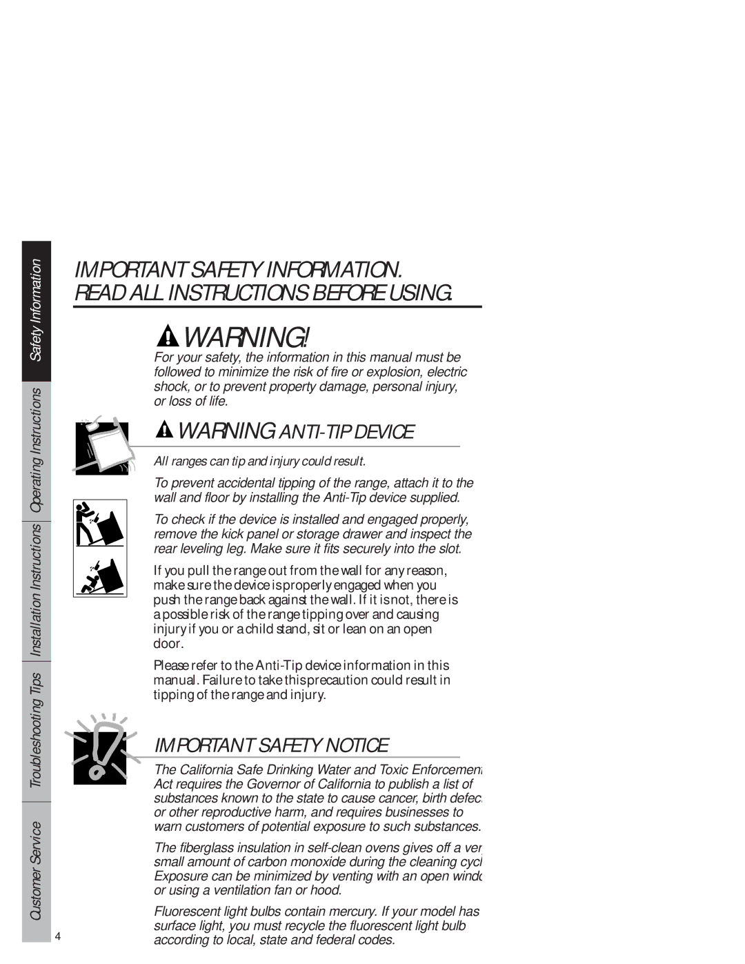 GE JB940 owner manual All ranges can tip and injury could result, Or using a ventilation fan or hood 