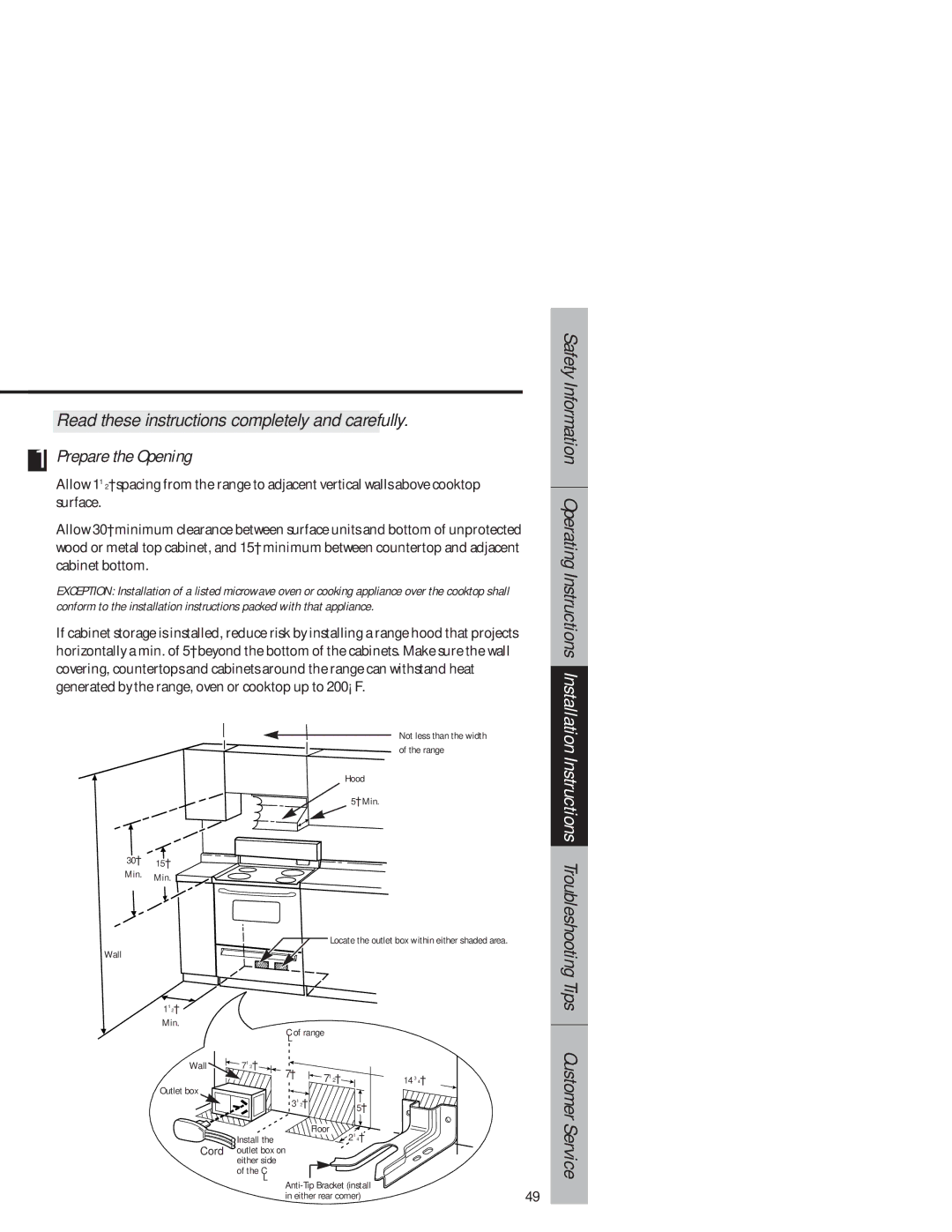 GE JB940 owner manual Prepare the Opening 