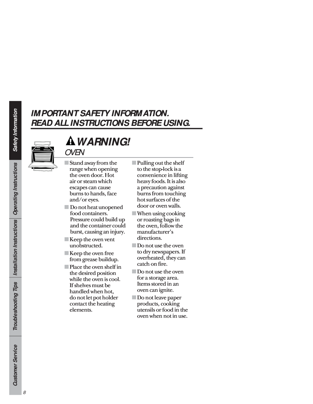 GE JB940 owner manual Oven, Important Safety Information. Read All Instructions Before Using 