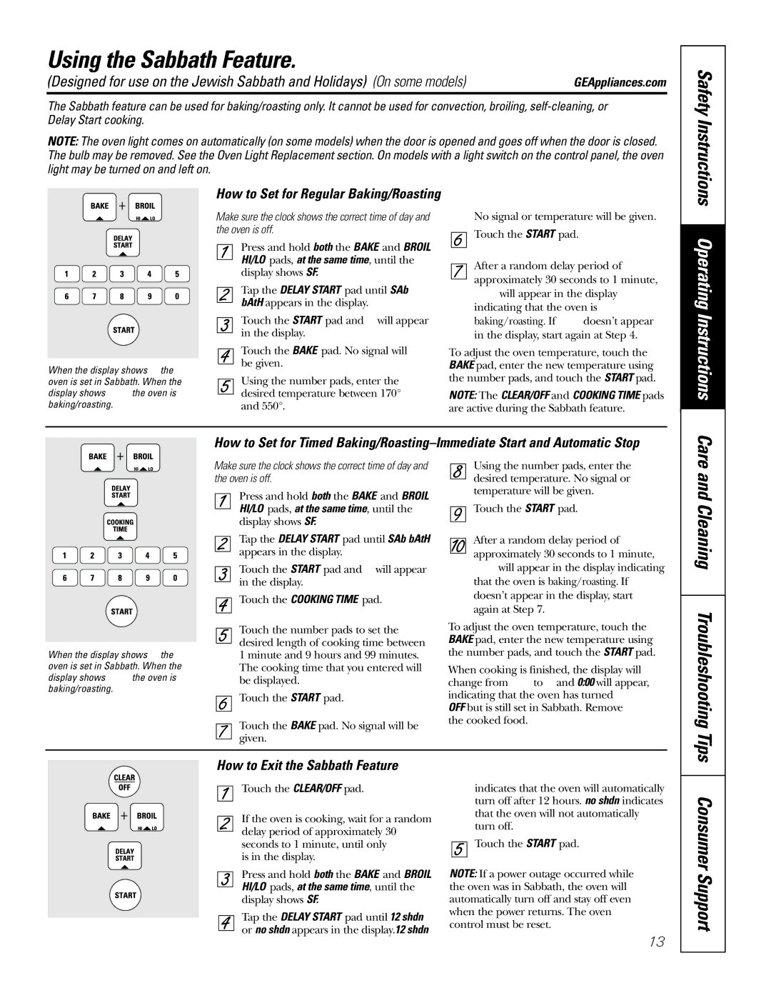 GE JB965 owner manual Using the Sabbath Feature, Consumer Support, How to Exit the Sabbath Feature, Safety Instructions 