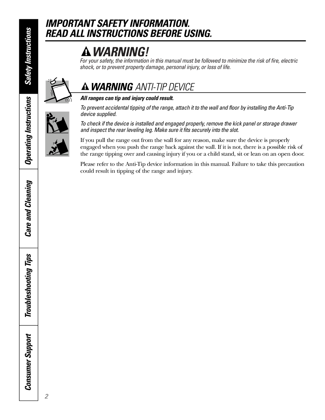 GE JB965 owner manual All ranges can tip and injury could result 