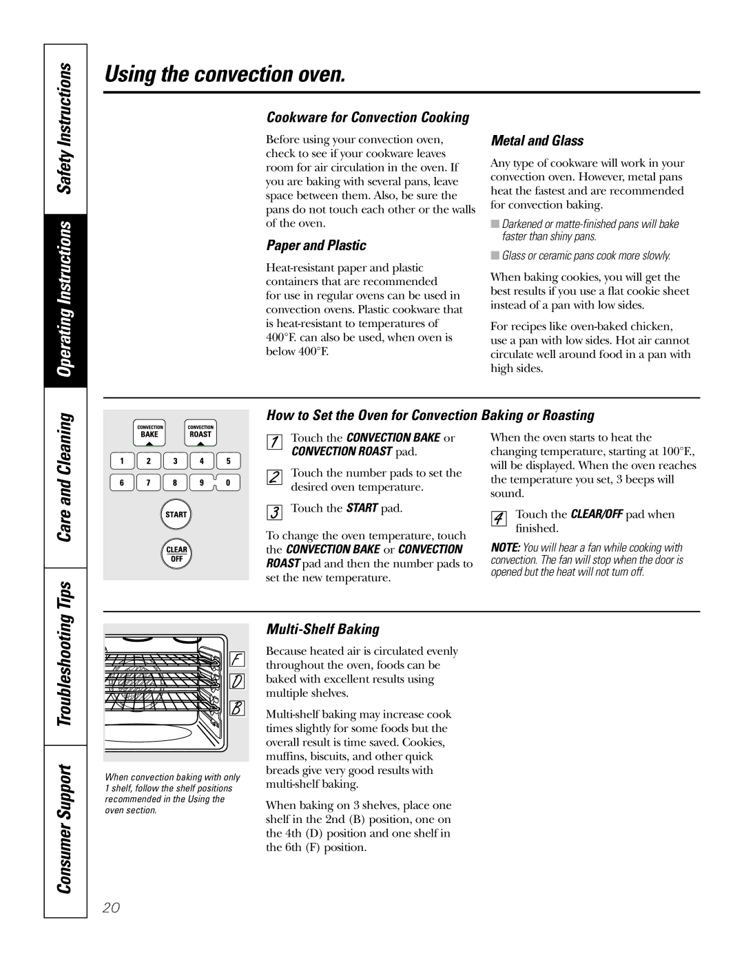 GE JB965 Paper and Plastic, Metal and Glass, How to Set the Oven for Convection Baking or Roasting, Multi-Shelf Baking 