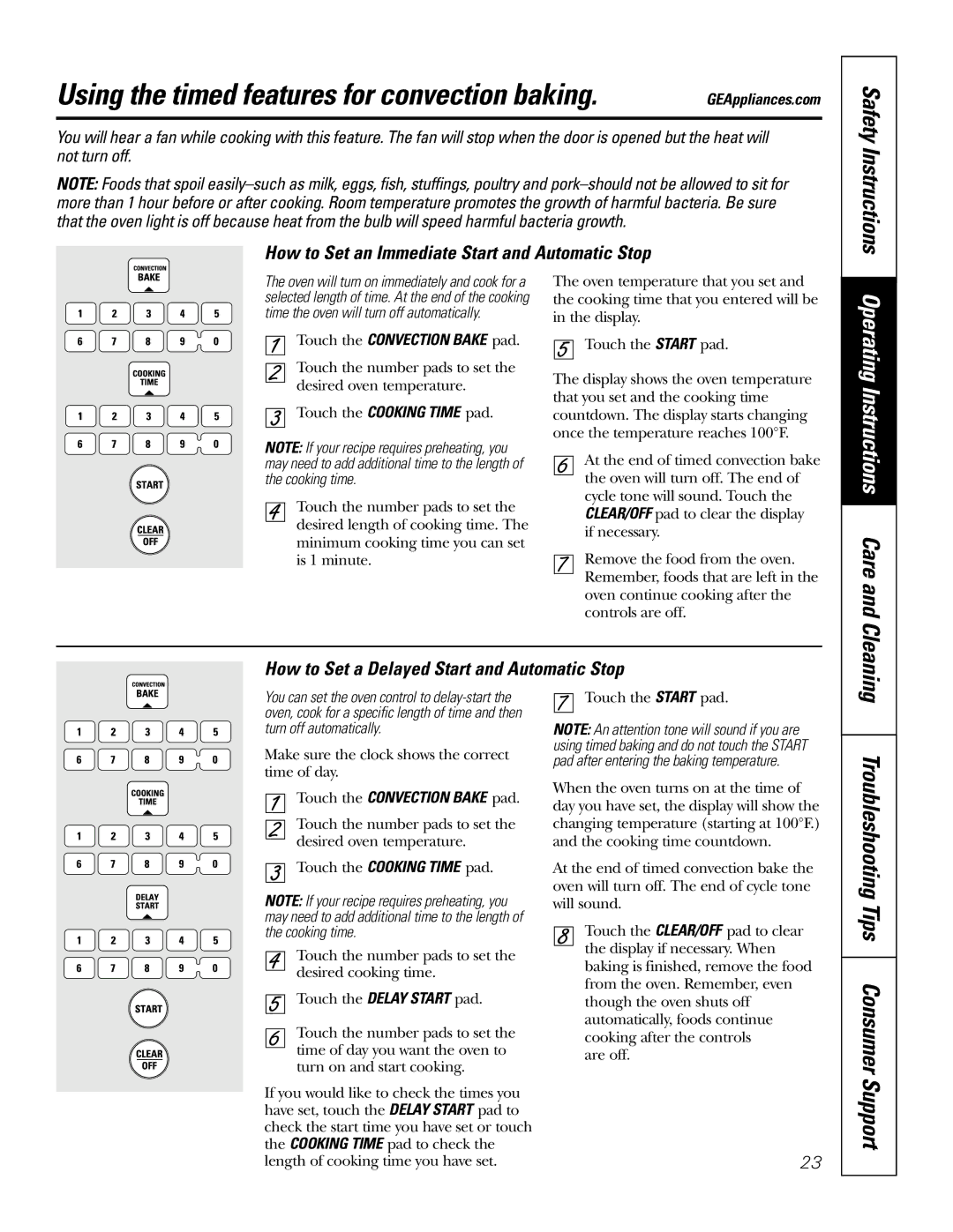 GE JB965 owner manual Using the timed features for convection baking, Troubleshooting Tips Consumer Support 