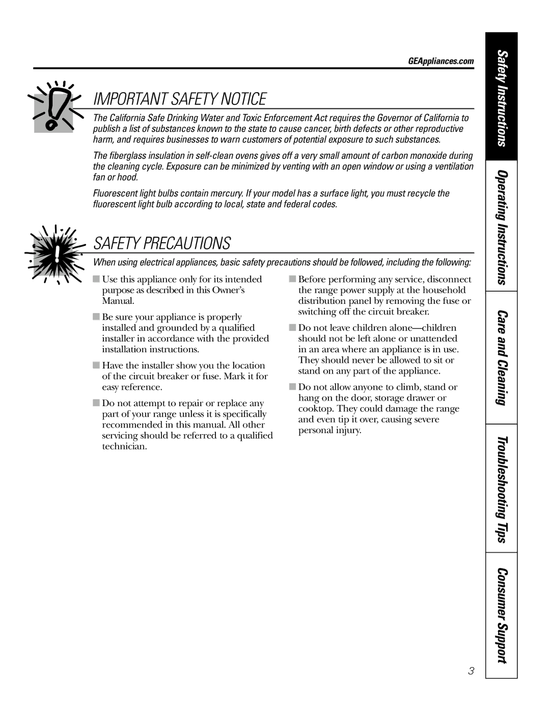 GE JB965 owner manual Safety Instructions Operating Instructions, GEAppliances.com 