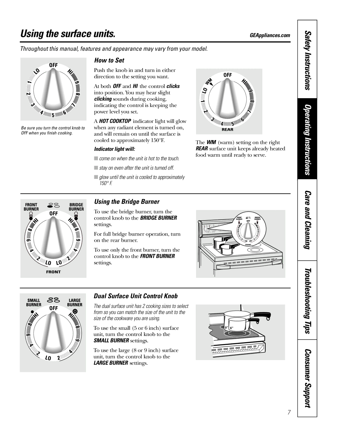 GE JB965 owner manual Using the surface units, Safety, Cleaning Troubleshooting Tips Consumer Support 