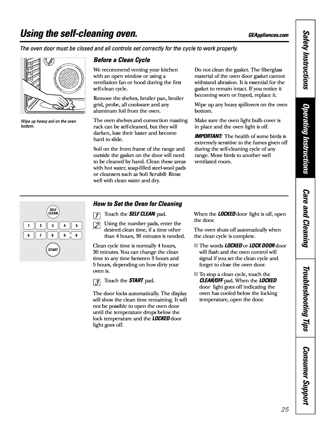 GE JB965 owner manual Using the self-cleaning oven, Instructions Operating Instructions Care, Before a Clean Cycle, Safety 