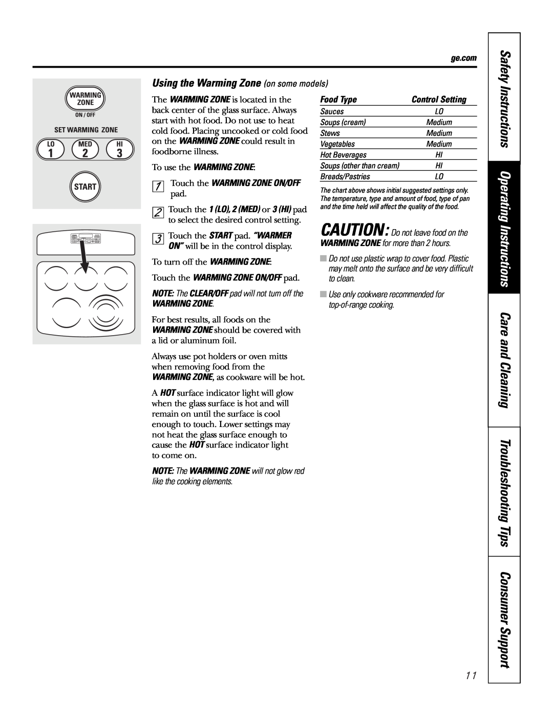 GE JB968 manual Instructions Operating Instructions Care and Cleaning, Troubleshooting Tips Consumer Support, Safety 