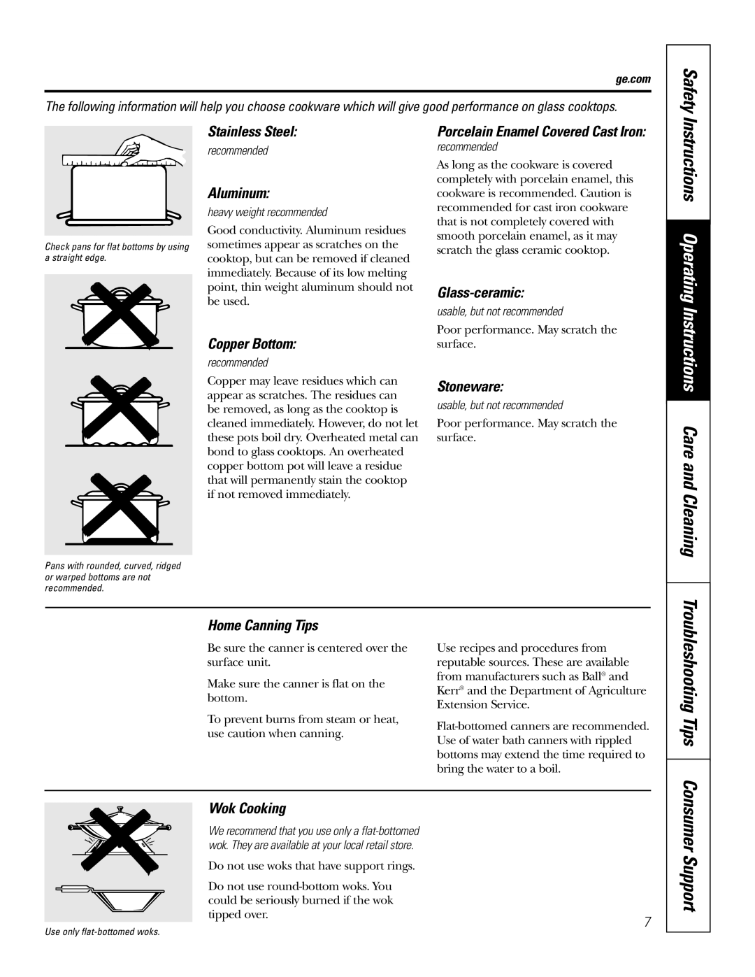 GE JB968 Safety, Troubleshooting Tips, Instructions Operating Instructions Care and Cleaning, Consumer, Stainless Steel 