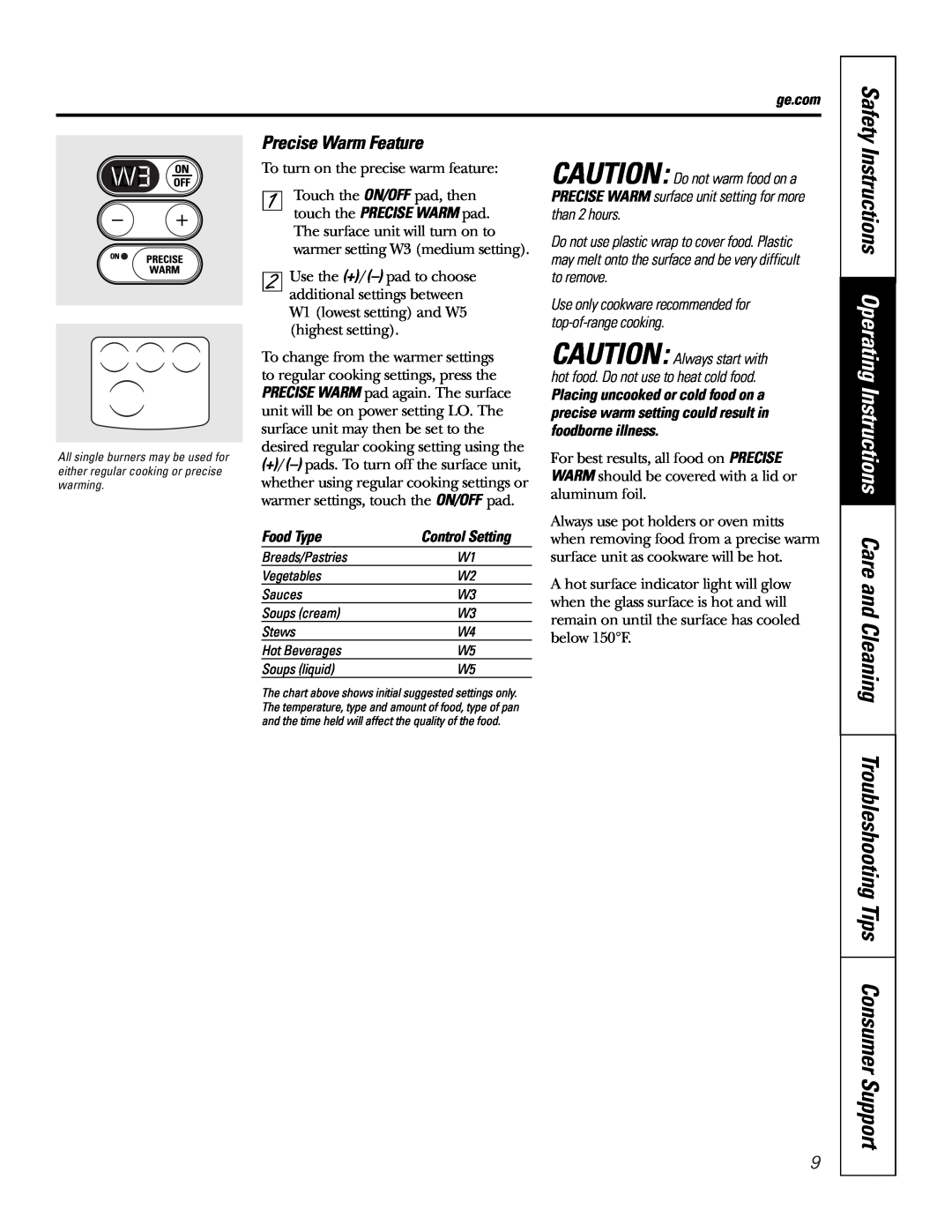 GE JB968 manual Troubleshooting Tips Consumer Support, Instructions Operating Instructions Care and Cleaning, Safety 