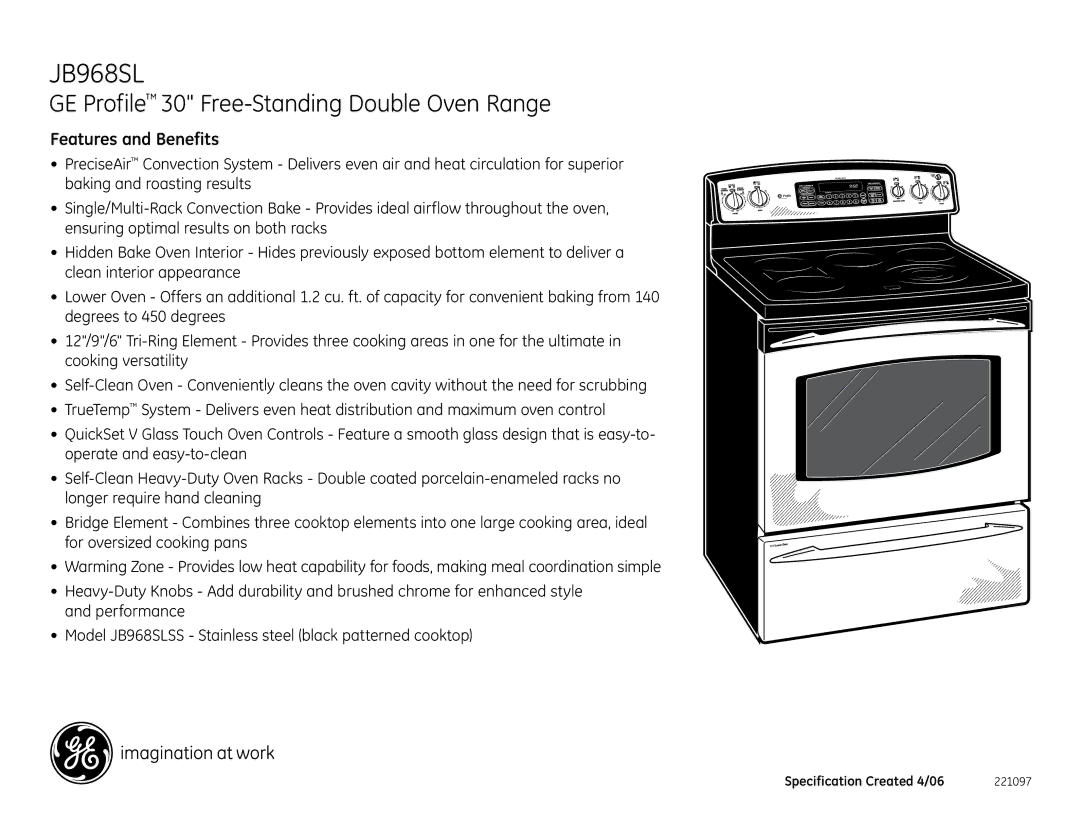 GE JB968SL installation instructions GE Profile 30 Free-Standing Double Oven Range, Features and Benefits 