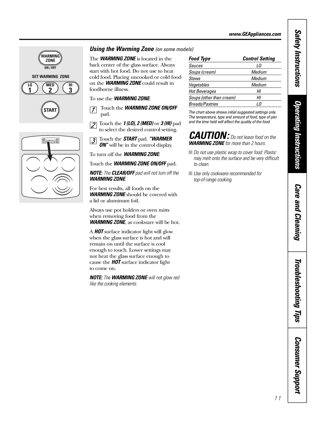 GE JB988 owner manual Using the Warming Zone on some models, Touch the Warming Zone ON/OFF pad 