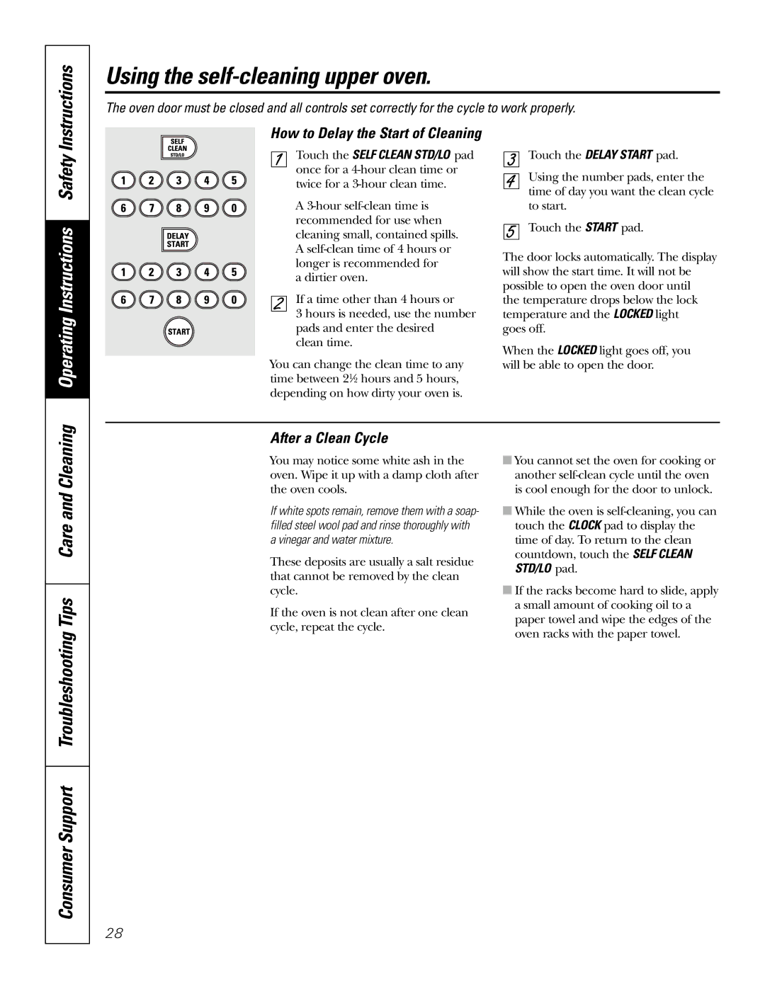 GE JB988 owner manual After a Clean Cycle, How to Delay the Start of Cleaning 