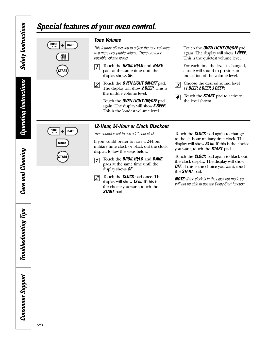 GE JB988 owner manual Consumer Support Troubleshooting Tips Care and Cleaning, Operating Instructions Safety, Tone Volume 