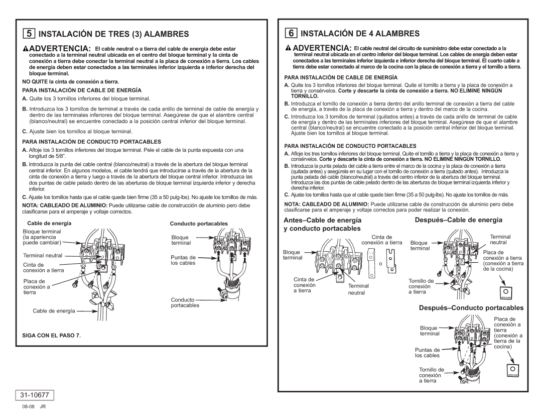 GE JB988SK manual Instalación DE Tres 3 Alambres, Instalación DE 4 Alambres, Después-Conducto portacables 