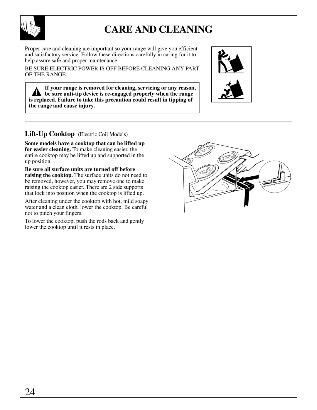 GE JBC17, JBS03-4, JBS17, JBS18, JBS30, JBS16 warranty Care and Cleaning 