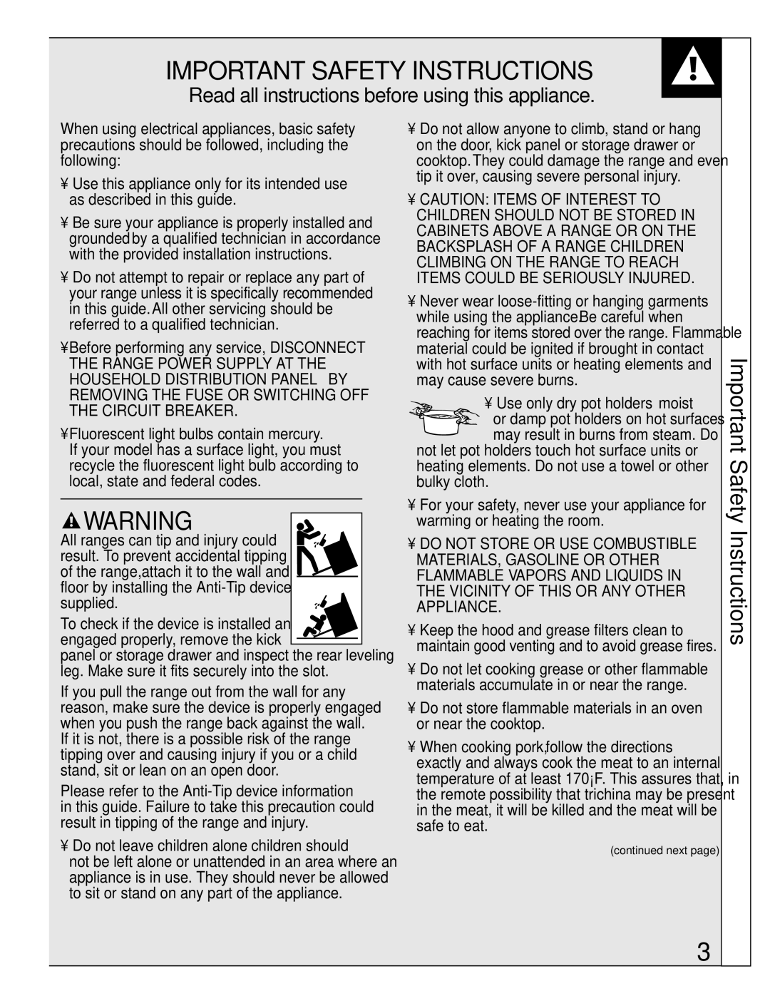 GE JBS18, JBC17, JBS03-4, JBS17, JBS30, JBS16 Important Safety Instructions, Read all instructions before using this appliance 