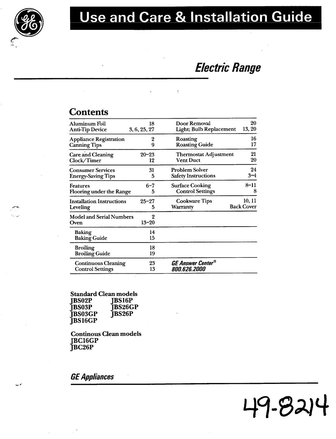 GE JBC16GP, JBC26P, JBS02P, JBS16P, JBS26GP, JBS26P, JBS03P, JBS03GP, JBS16GP installation instructions ElectricRange 