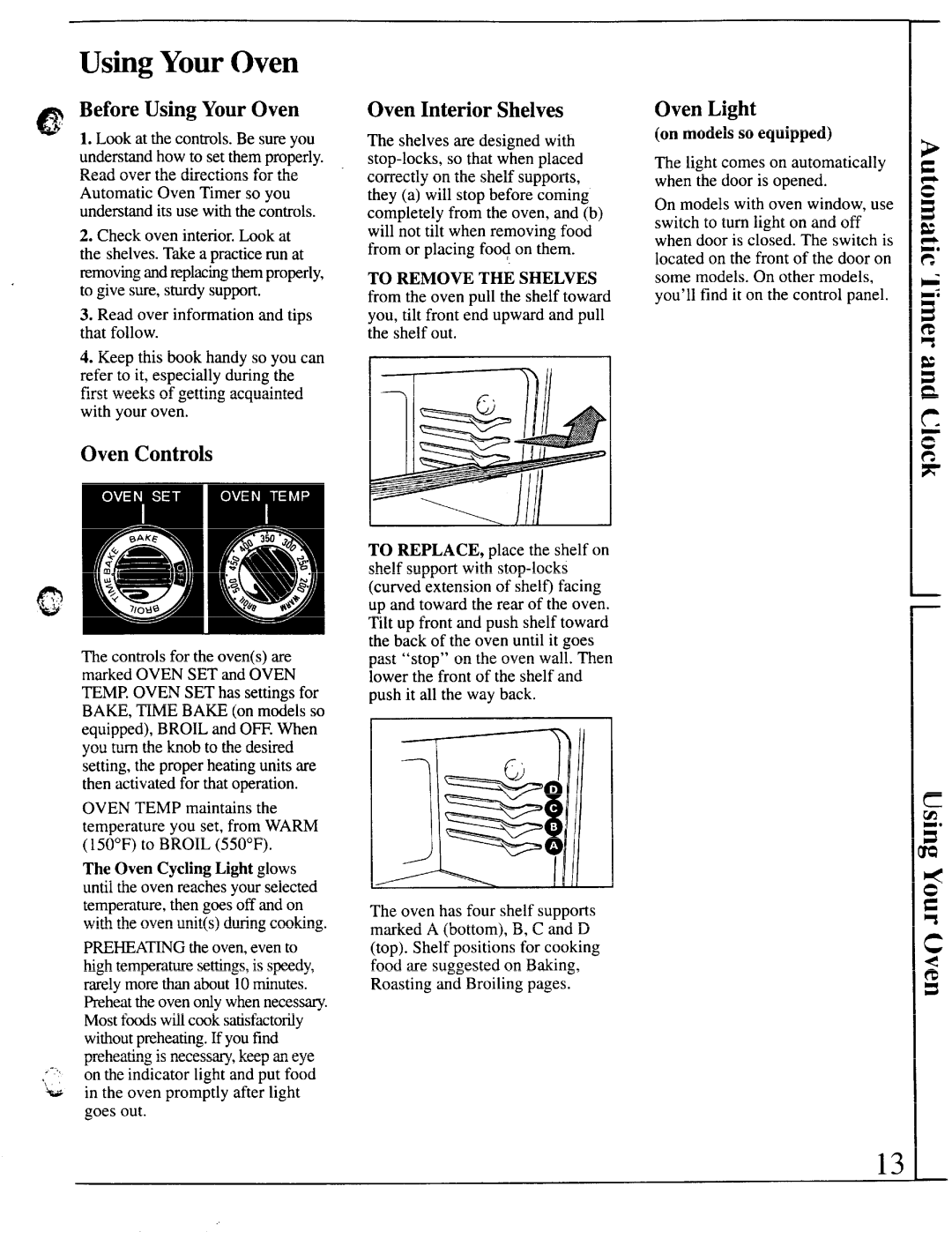 GE JBS26GP, JBC26P, JBC16GP, JBS02P, JBS16P Before Using Your Oven, Oven Controls, Oven Interior Shelves, Oven Light 