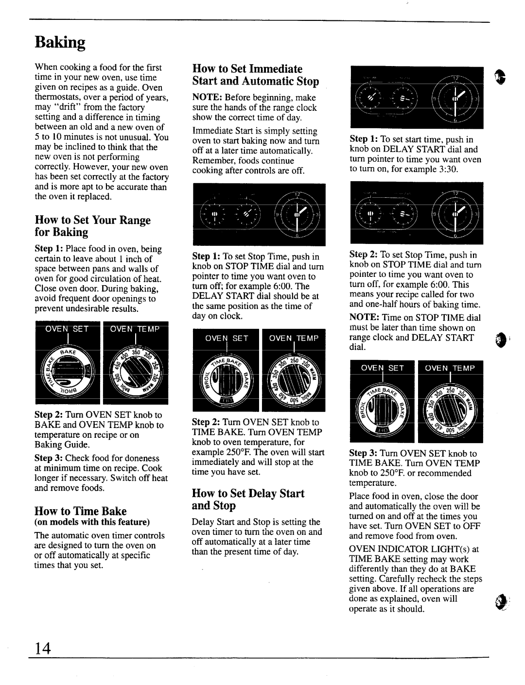 GE JBS26P, JBC26P How to Set Immediate Start and Automatic Stop, How to Set Your Range for Baking, How to Time Bake 