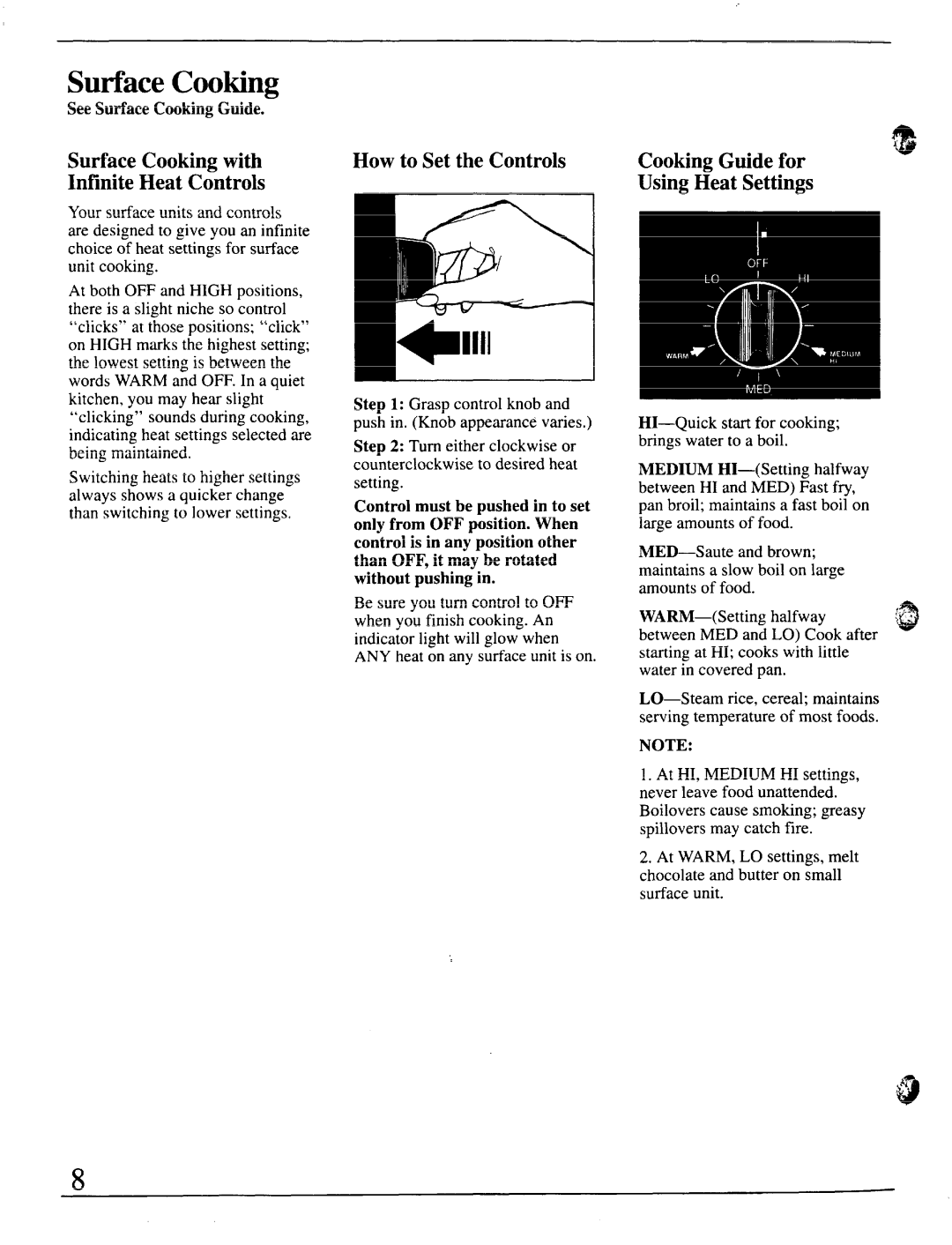 GE JBS16GP, JBC26P, JBC16GP, JBS02P, JBS16P, JBS26P Surface Cooking with Infinite Heat Controls, See Surface Cooking Guide 